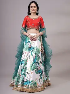 Utsav Fashion Embroidered Mirror Work Shibori Ready to Wear Lehenga & Choli With Dupatta