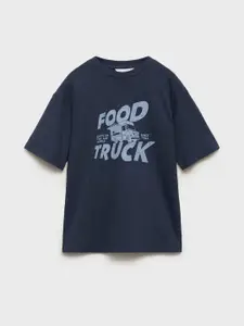 Mango Kids Boys Typography Printed Drop Shoulder Sleeves  T-shirt