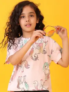 Anthrilo Girls Printed Pockets T-shirt