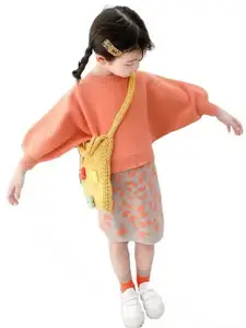 Xsole Girls Long Sleeves Round Neck Top with Skirt