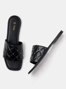 R&B Women Black Casual Open Toe Flats