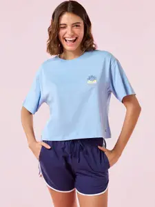 Enamor Graphic Printed Pure Cotton Oversized Fit Round Neck Lounge T-Shirt