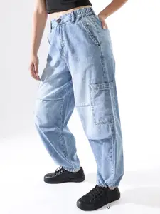 Hubberholme Women Baggy Fit Parachute Cargo High-Rise Light Fade Jeans