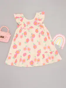 Pantaloons Baby Floral Print Flutter Sleeve Fit & Flare Dress