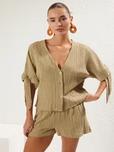 Trendyol V-Neck Top With Shorts Co-Ords