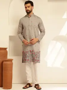 SOJANYA Men Floral Embroidered Regular Thread Work Kurta with Pyjamas