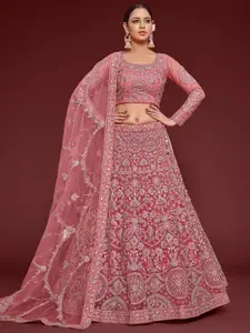 FABPIXEL Embroidered Thread Work Semi-Stitched Lehenga & Unstitched Blouse With Dupatta