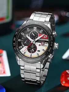Curren Men Brass Printed Dial & Stainless Steel Bracelet Style Straps Analogue Watch CR-8410-Silver Black