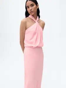 MANGO Halter Neck Blouson Maxi Dress