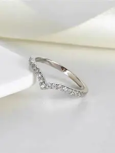 SUBHAGALANKAR Silver- Plated Stone Studded V-Shape  Adjustable Finger Ring