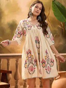 Sangria Embroidered Cotton A-Line Mini Dress