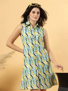 RAASSIO Print Crepe Shirt Midi Dress