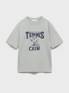 Mango Kids Boys Typography Printed Drop-Shoulder Sleeves T-shirt