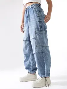 Hubberholme Women Baggy Fit Parachute Cargo High-Rise Light Fade Jeans