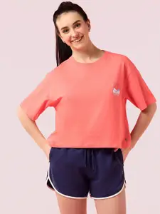 Enamor Graphic Printed Pure Cotton Oversized Fit Crew Neck Lounge T-Shirt