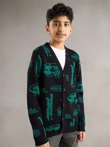 max Boys Typography Printed Cardigan