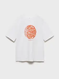 Mango Kids Boys Typography Printed Drop-Shoulder Sleeves T-shirt