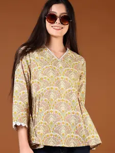 V-Mart Floral Printed V-Neck Pure Cotton Kurti