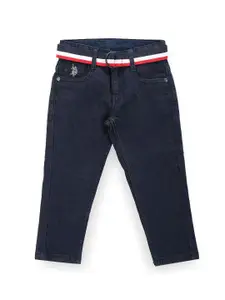 U.S. Polo Assn. Kids Boys Slim Fit Mid-Rise Stretchable Jeans With Belt