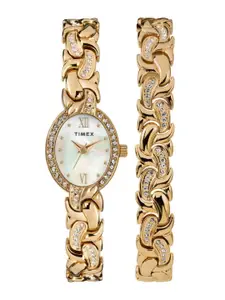 Timex Women Brass Dial & Stainless Steel Bracelet Style Straps Analogue Watch TW2T49900