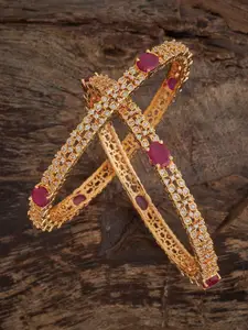 Kushal's Fashion Jewellery Set Of 2 Gold-Plated Cubic Zircon-Embellished Bridal Bangles