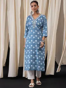 Anouk Women Geometric Embroidered Thread Work Kurta