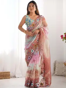 Saree mall Tie and Dye Beads and Stones Tissue Sarees