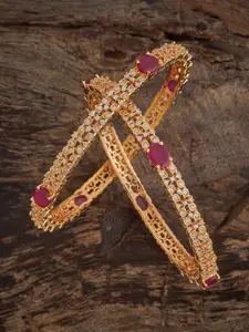 Kushal's Fashion Jewellery Set Of 2 Gold-Plated Cubic Zircon-Embellished Bridal Bangles