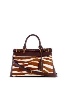 GUESS Animal Printed Satchel with Fringed