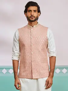 VASTRAMAY Floral Embroidered Woven Nehru Jacket