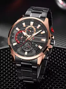 Curren Men Brass Dial & Stainless Steel Bracelet Style Straps Analogue Watch CR-8415-Black RG