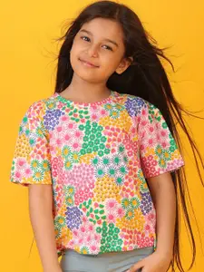 Anthrilo Girls Floral Printed Pockets T-shirt