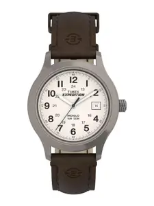 Timex Men Brass Dial & Leather Textured Straps Analogue Watch T49870