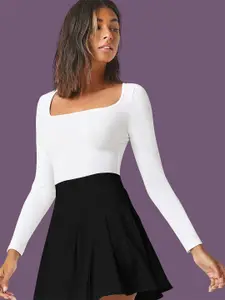 Dream Beauty Fashion Women Square Neck Long Sleeves Fitted Top