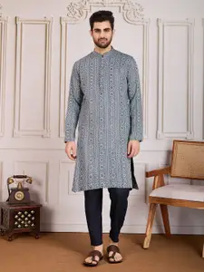House of Pataudi Woven Design Straight Kurta & Trousers Set