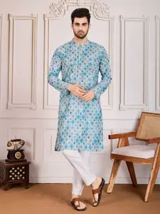 House of Pataudi Printed Mandarin Collar Neck  Chikankari Kurta Set