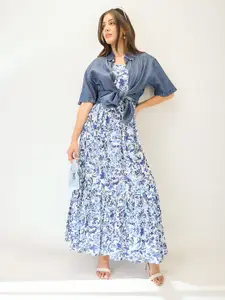 Globus Paisley Printed V-Neck Strappy Sleeves Tiered Fit & Flare Maxi Dress