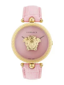Versace Women Embellished Dial & Leather Textured Straps Analogue Watch VECO02522
