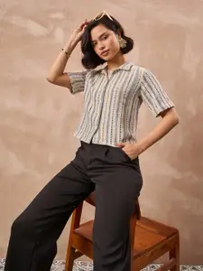 all about you Women Semi Sheer Striped Casual Shirt