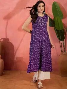 Sangria Bandhej Printed Pure Cotton Flared Kurta