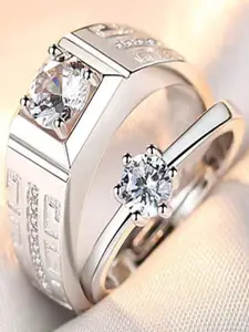 DressBerry Set Of 2 Silver-Plated American Diamond Studded Ring