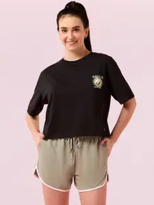 Enamor Graphic Printed Pure Cotton Oversized Fit Crew Neck Lounge T-Shirt