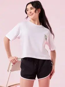 Enamor Graphic Printed Pure Cotton Oversized Fit Crew Neck Lounge T-Shirt