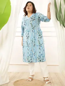 Amydus Women Printed Flared Sleeves Thread Work Kurta