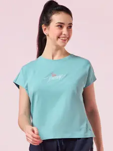 Enamor Graphic Embroidered Dolman Sleeve Crew Neck Lounge T-Shirt