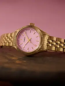 Timex Women Brass Embellished Dial & Stainless Steel Bracelet Style Straps Analogue Watch TW2W90800UJ