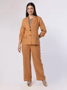 BLANC9 Mustard Blazer Set With Trim Detail At Pockets
