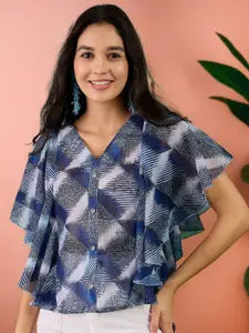 Sangria Printed Batwing Sleeves Kaftan Top