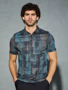 Technosport Men Printed Polo Collar Antimicrobial Slim Fit T-shirt