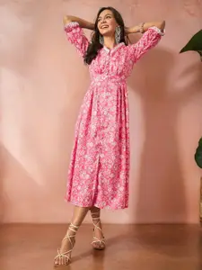 Sangria Floral Printed A-Line Dress